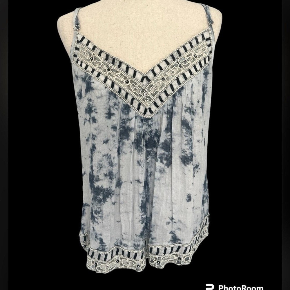 RAGA NWT Style R2260 XS Tie Dye Beaded V Neck Cami Tank Top Womens